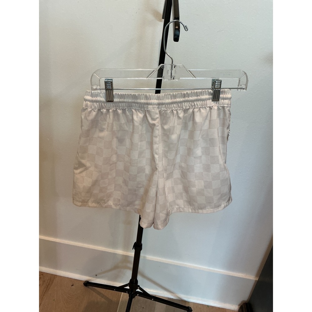 Hurley Womens athletic Shorts Beige White Checkered Drawstring Shorts Small - Picture 4 of 5